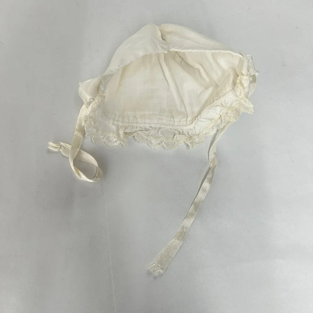 Cottagecore Vintage Lace Trim Ruffled Baby Bonnet OS White Victorian‎ Coquette